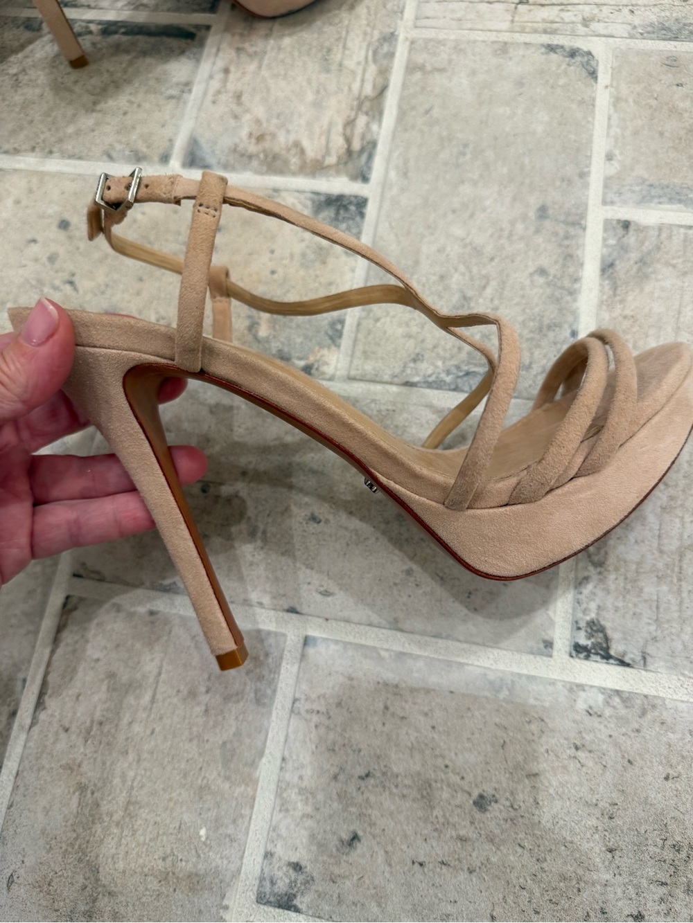 SCHUTZ Nude/Tan Strappy Suede Platform Stiletto Sandals with Dust Bag - Picture 8 of 15